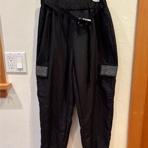 Black cargo Pants with Rhinestone Accents